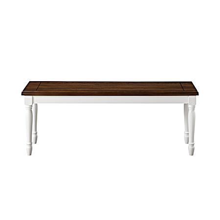 Whispering Pines White/Brown Farmhouse Dining Bench