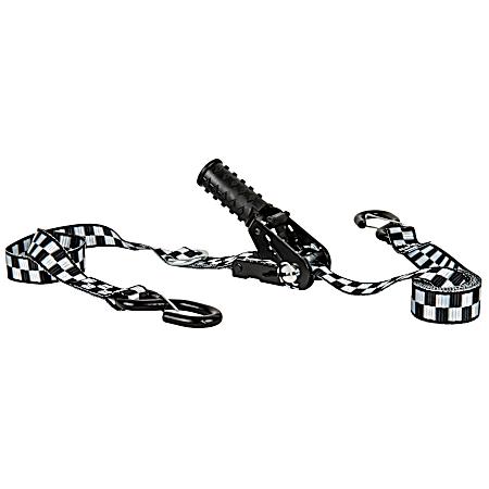 8 ft Black/White Ratchet Tie-Downs - 2 Pk
