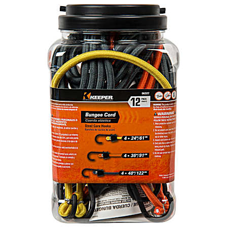 Steel Core Hook Bungee Cord Assortment - 12 Pk