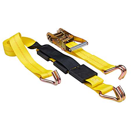 10 ft Yellow Automotive Ratchet Tie-Down w/ Adjustable Cleats