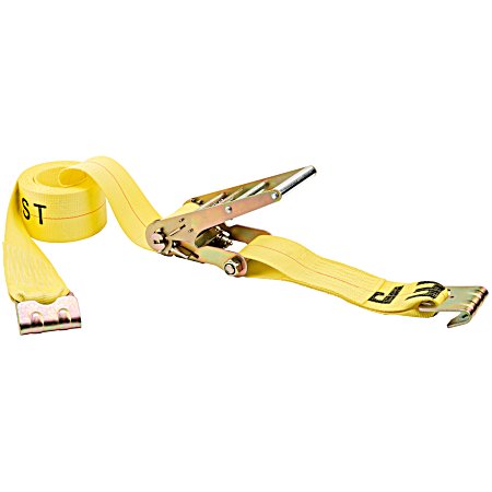 27 ft x 4 in Yellow Ratchet Tie-Down w/ Flat Hooks