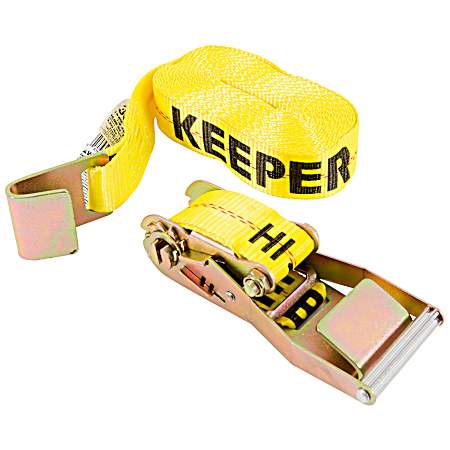 30 ft Yellow Heavy-Duty Ratchet Tie-Down w/ Flat Hooks