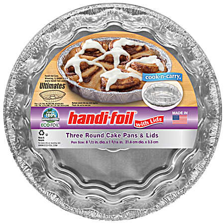 3 pk Cook-n-Carry Round Cake Pan w/Lid