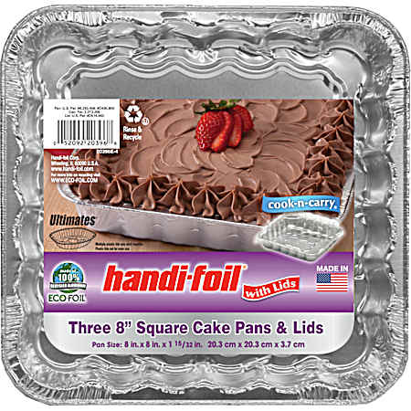 3 pk 8 in Cook-n-Carry Square Cake Pan w/Lid