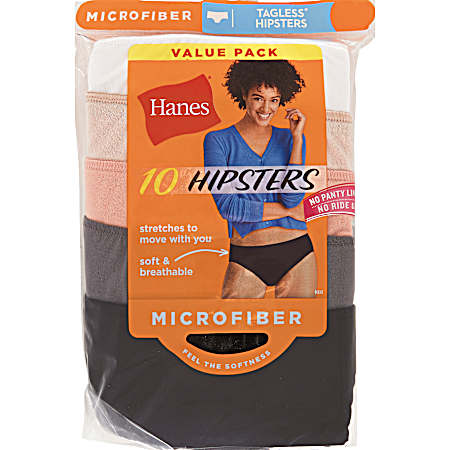 Women's Assorted Cool Comfort Microfiber Hipster Panties - 10 Pk