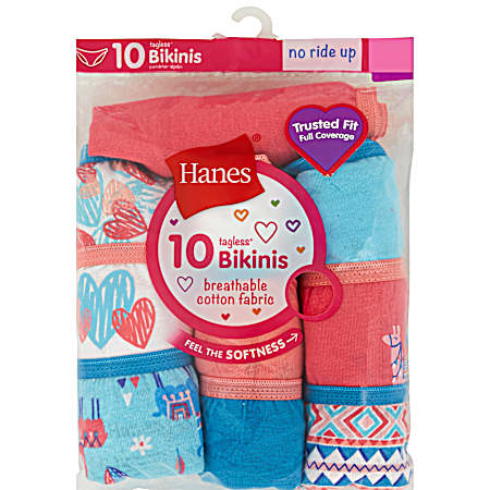 Girls' Assorted No Ride Up Bikinis - 10 Pk
