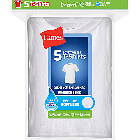 Boys' Red Label EcoSmart White Short Sleeve Shirts - 5 Pk