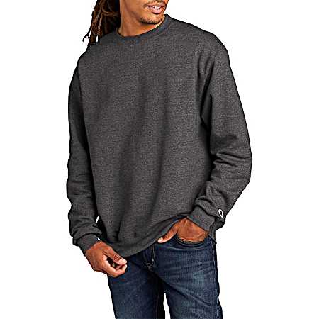 Men's EcoSmart Charcoal Heather Crew Neck Long Sleeve Fleece Sweatshirt