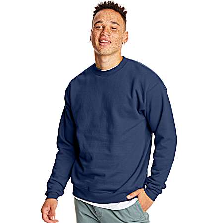 Men's EcoSmart Navy Crew Neck Long Sleeve Fleece Sweatshirt