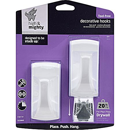 Tool-Free 20 lb White Decorative Single Hooks - 2 Pk