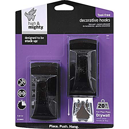 Tool-Free 20 lb Black Decorative Single Hooks - 2 Pk