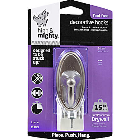 Tool-Free 15 lb Nickel Decorative Oval Hook