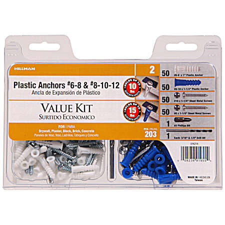 White & Blue Ribbed Plastic Anchor Contractor Kit - 203 pc