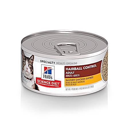 Science Diet Adult Hairball Control Savory Chicken Entree Wet Cat Food, 5.5 oz can