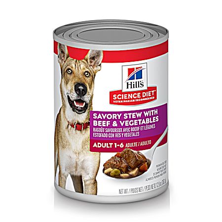 Science Diet Adult 1-6 Savory Stew w/ Beef & Vegetables Wet Dog Food, 12.8 oz Can