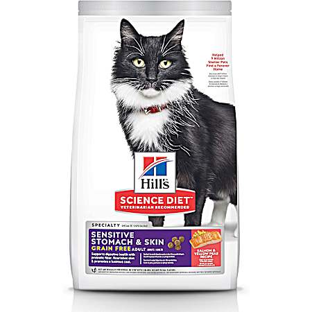 Science Diet Adult Sensitive Stomach & Skin Salmon & Yellow Peas Grain Free Dry Cat Food, 13 lbs