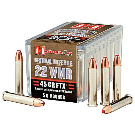 .22 WMR Critical Defense 45 Grain FTX Cartridges - 50 Rounds