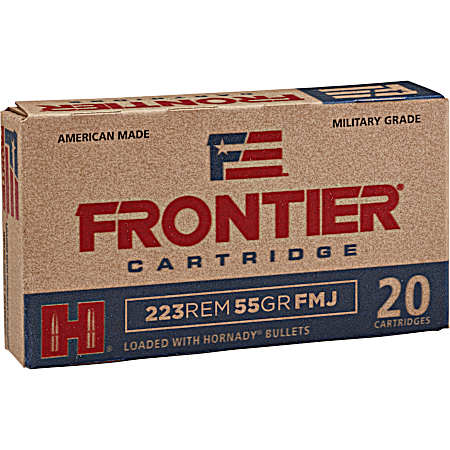 .223 Frontier Military Grade 55 Grain FMJ Centerfire Rifle Cartridges - 20 Rounds