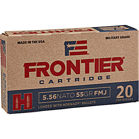5.56 x 45mm NATO Frontier Military Grade 55 Grain FMJ Centerfire Rifle Cartridges - 20 Rounds