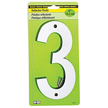 6 in Silver Reflective Plastic Number 3