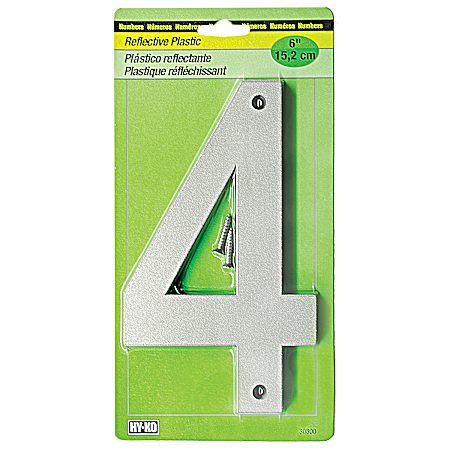 6 in Reflective Plastic House Number 4