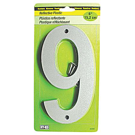 6 in Silver Reflective Plastic Number 9