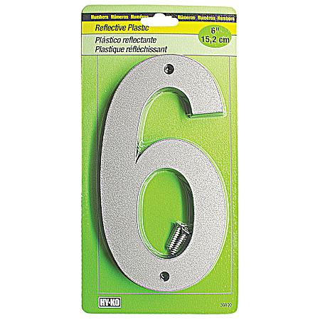 6 in Reflective Plastic House Number 6