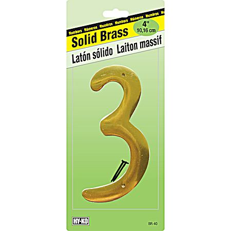 4 in Gold Brass Nail-On Number 3