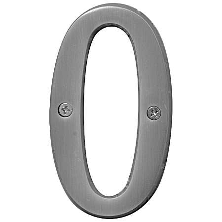 4 in Decorative Metal Satin Nickel House Number 0