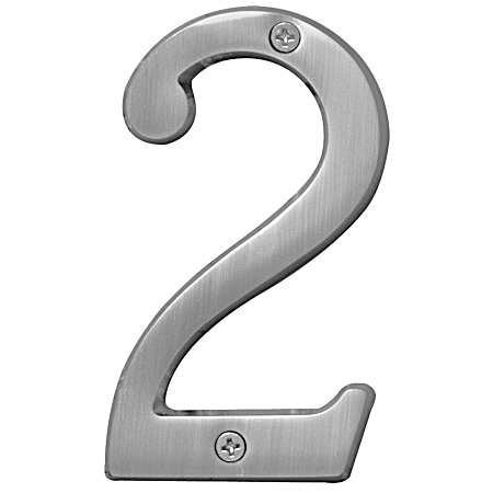 4 in Decorative Metal Satin Nickel House Number 2