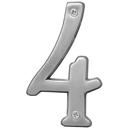 4 in Decorative Metal Satin Nickel House Number 4