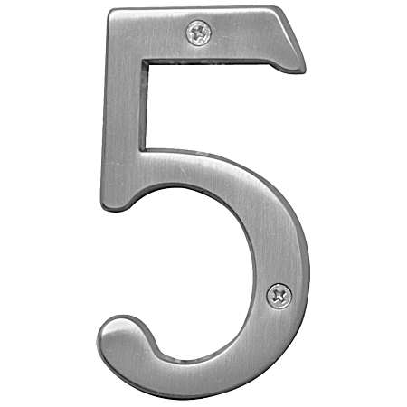 4 in Decorative Metal Satin Nickel House Number 5