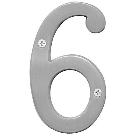 4 in Decorative Metal Satin Nickel House Number 6