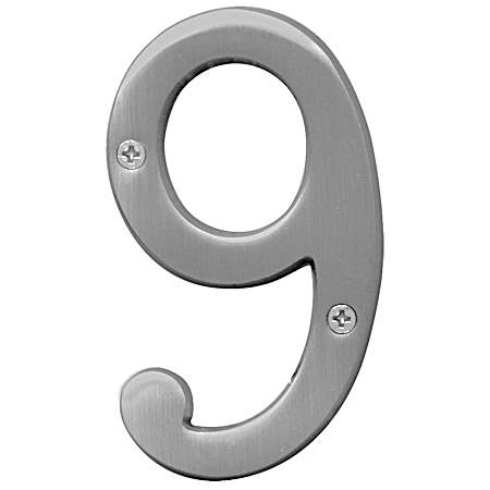 4 in Decorative Metal Satin Nickel House Number 9