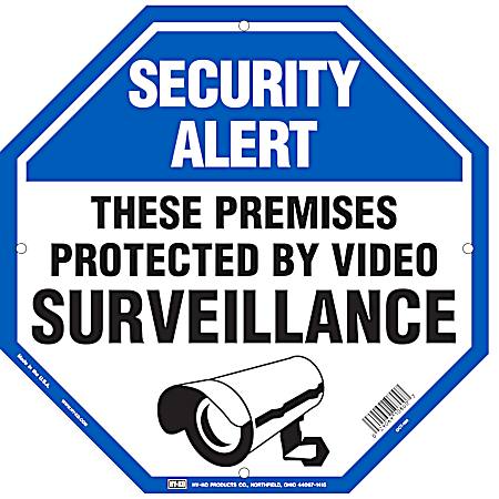 12 in x 12 in Blue & White SECURITY ALERT/SURVEILLANCE Sign