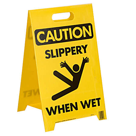 CAUTION SLIPPERY WHEN WET Double-Sided Floor Sign