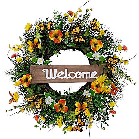 24 in Butterfly/Flower Welcome Spiral Vine Wreath