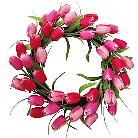 22 in Pink Tulip Grapevine Wreath
