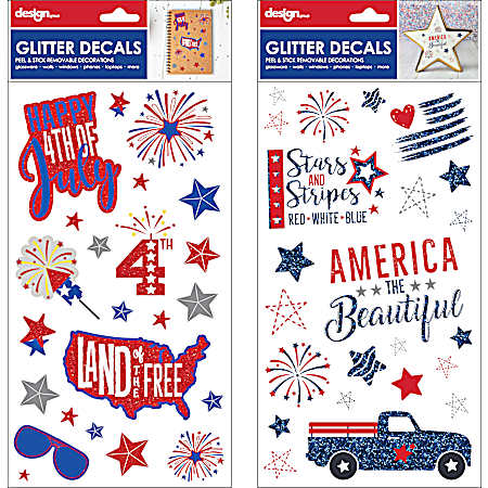 5.5 in x 12 in Patriotic Glitter Decals - Assorted