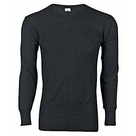 Men's Black Waffle Knit Thermal Long Sleeve Shirt