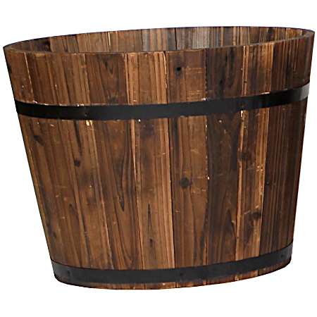 Dark Finish Round Wood Planter