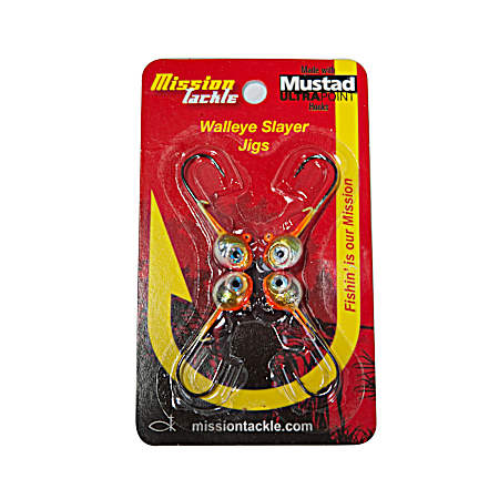 Gold Holo Orange Mission Tackle Walleye Slayer Jig - 4 Pk