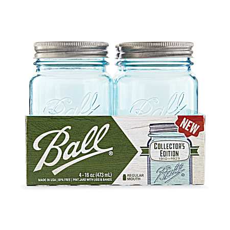 16 oz Aqua Vintage Regular Mouth Pint Jars - 4 pk