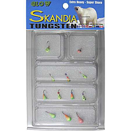 Tungsten Ice Fishing Glow Jig Kit - 12 Pc