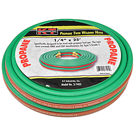 1/4 in X 25 ft Grade T Propane Twin Line Welding Hose