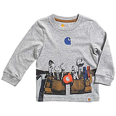 Toddler Boys' Grey Tool Belt Graphic Long Sleeve Shirt