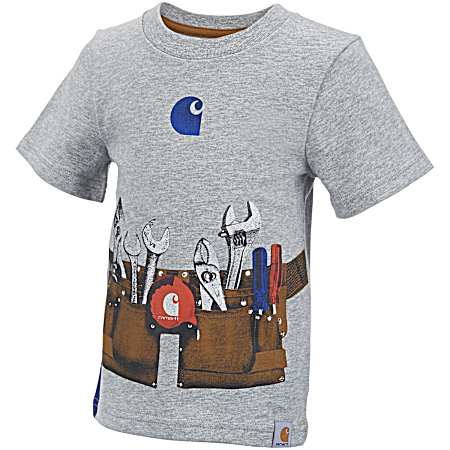 Toddler Boys' Grey Tool Belt Graphic Short Sleeve Shirt