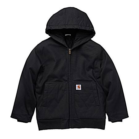 Little Boys' Active Caviar Black Hooded Full Zip Quilted Flannel Lined Jacket