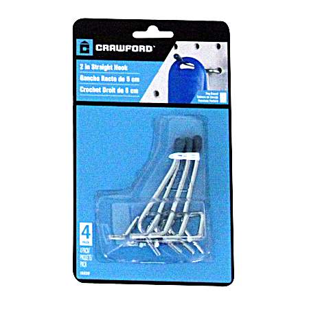 2 in Light-Duty Double-Prong Straight Hook - 4 Pk