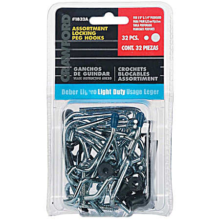 Locking Peg Hook Assortment - 32 Pk